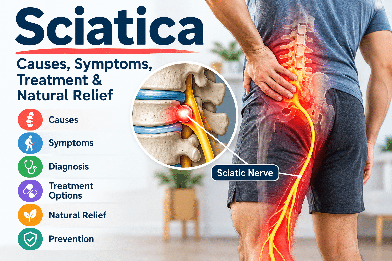 Sciatica: Causes, Symptoms, Diagnosis, Treatment, and Natural Relief